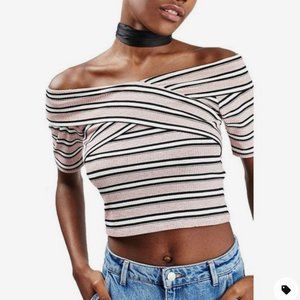 Topshop petite - pink stripe off shoulder crop top (us4)